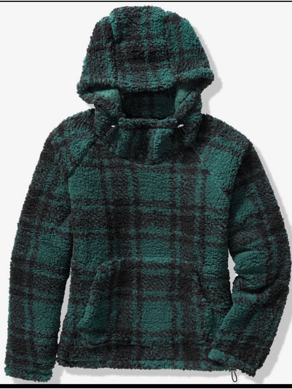 PINK Victoria's Secret Green & Black Sherpa Hoodie Lsz worn a couple of times